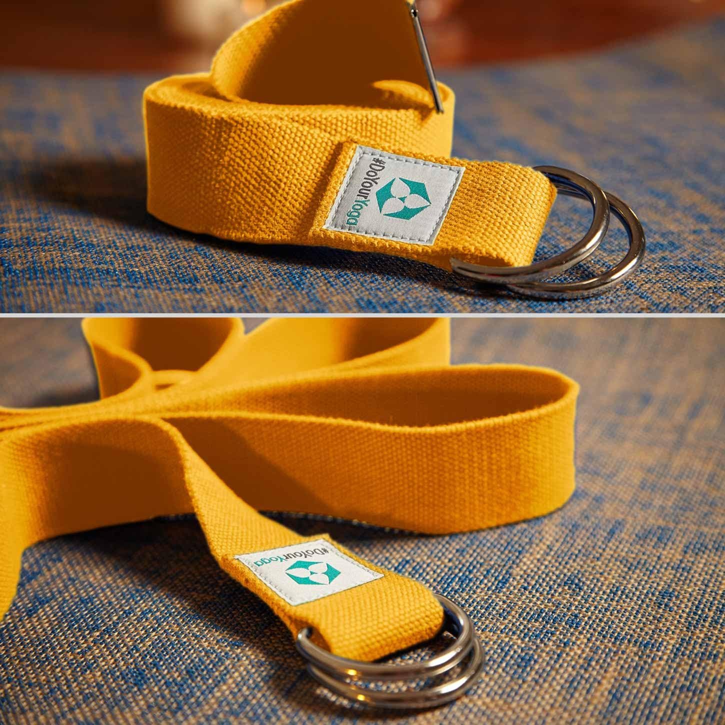 Yogagurt Madira - 250 x 3,8 cm - Gelb, leichter Yoga-Gurt für mehr Flexibilität und einfache Aufbewahrung durch Zusammenrollen.