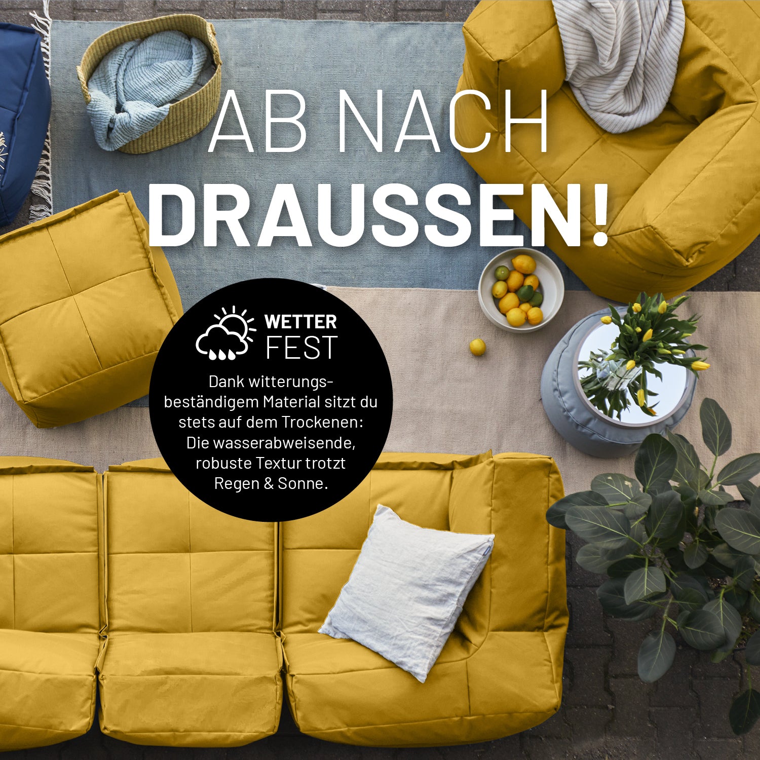 Basic Set (5-tlg.) - Modulares System - Senfgelb, wetterfestes Material, ideal für In- & Outdoor mit wasserabweisender, robuster Textur.