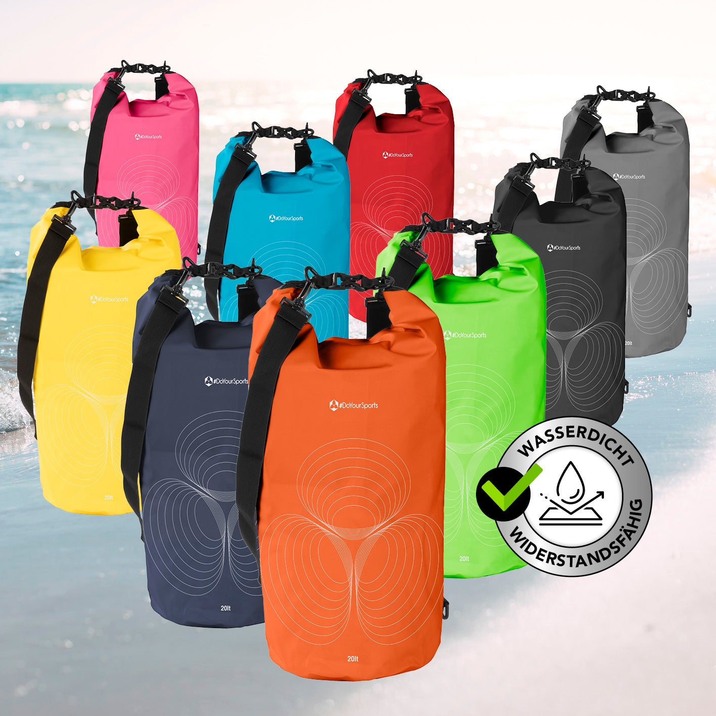 Dry Bag 20L - Orange, wasserdichter, robuster Outdoor-Rucksack mit Rolltopverschluss und verstellbarem Schultergurt für Abenteuer.