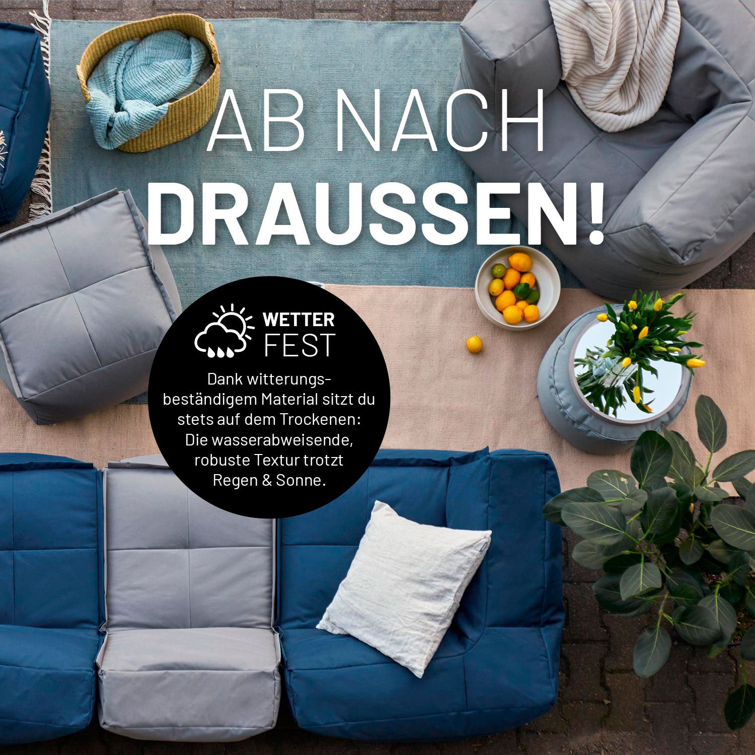 Sitzsack-Sofa Ecke (340 L) - Modulares System, wetterfestes, pflegeleichtes Material, abwischbarer Bezug, ideal für indoor & outdoor Nutzung.