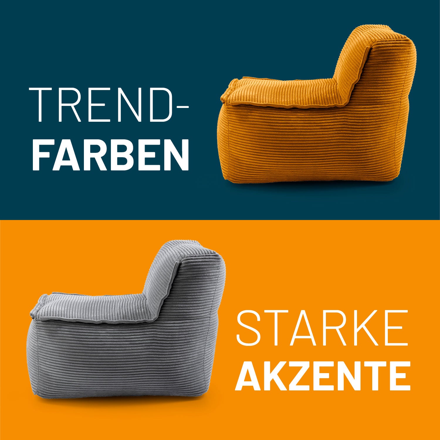 Modulares Mittelteil aus der Cord-Reihe - Senfgelb mit geripptem Stoff, robustem Boden und kuscheligem Design für modernes Wohnen.