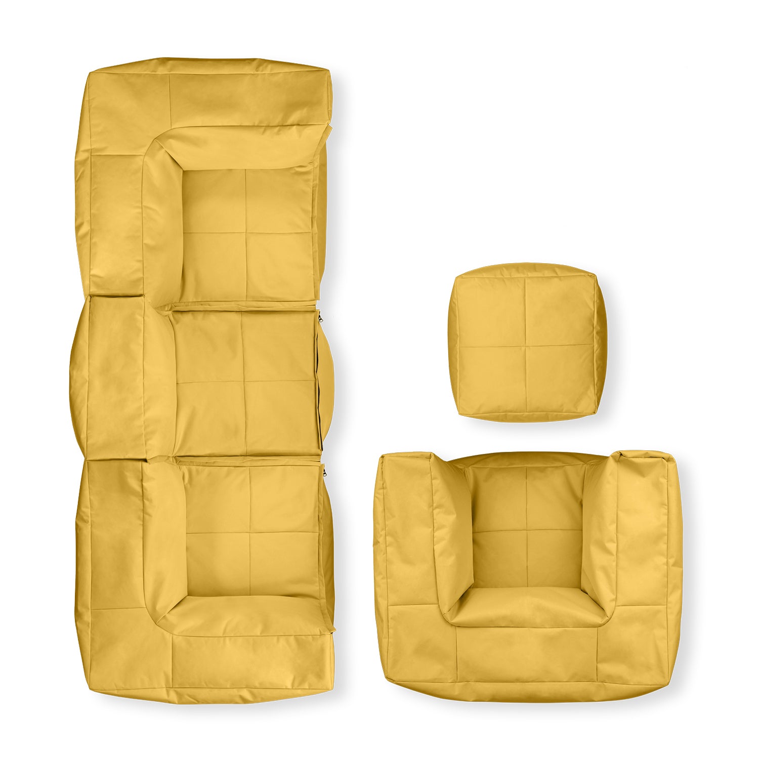 Basic Set (5-tlg.) - Modulares System in Senfgelb, aus abwischbarem Material mit verdeckten Reißverschlüssen, für In- & Outdoor.