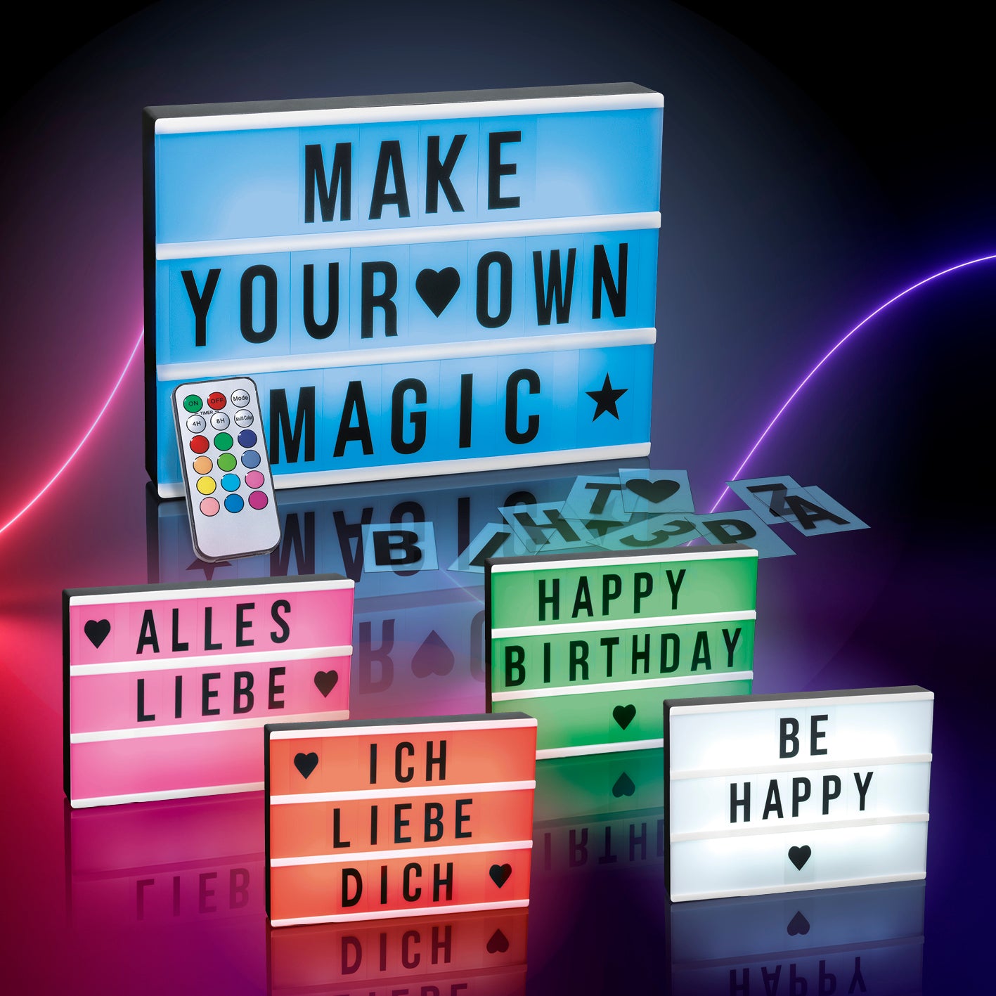LED-Leuchtkasten mit 173 Buchstaben & Symbole inkl. Schreib-Set (3 Stifte & 20 Karten)