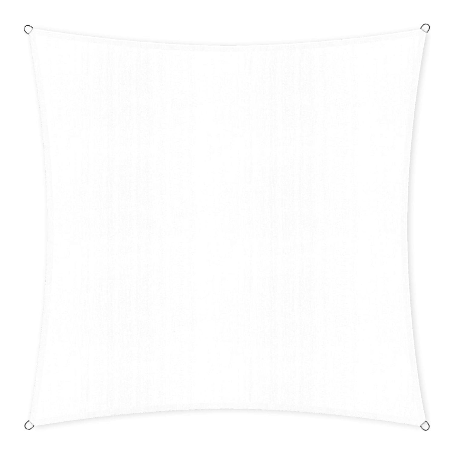 Sonnensegel 100% HDPE mit Stabilisator für UV-Schutz - Quadrat 3 x 3 Meter - Weiß, reißfest und mit rostfreien Ringen.
