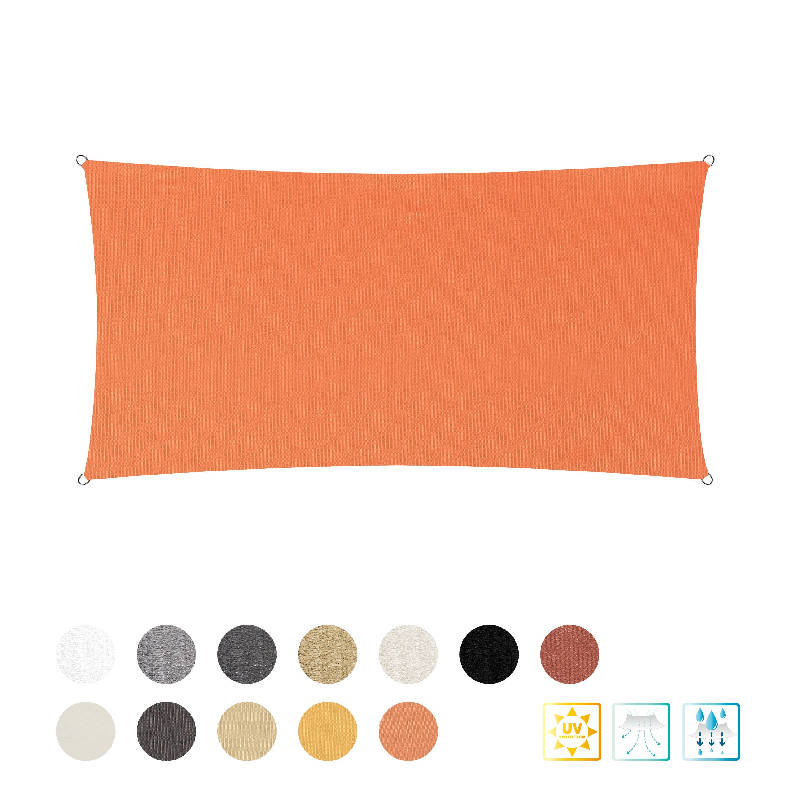 Sonnensegel Polyester - Rechteck 2 x 4 Meter - Orange mit reißfestem Material und UV-Schutz 30+ für stabilen Sonnenschutz.