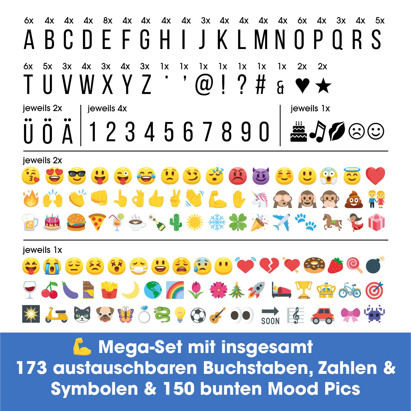 LED-Leuchtkasten Haus - 173 Buchstaben & 150 Moodjis mit austauschbaren Buchstaben, Zahlen, Symbolen und bunten Moodjis für individuelle Textbotschaften.
