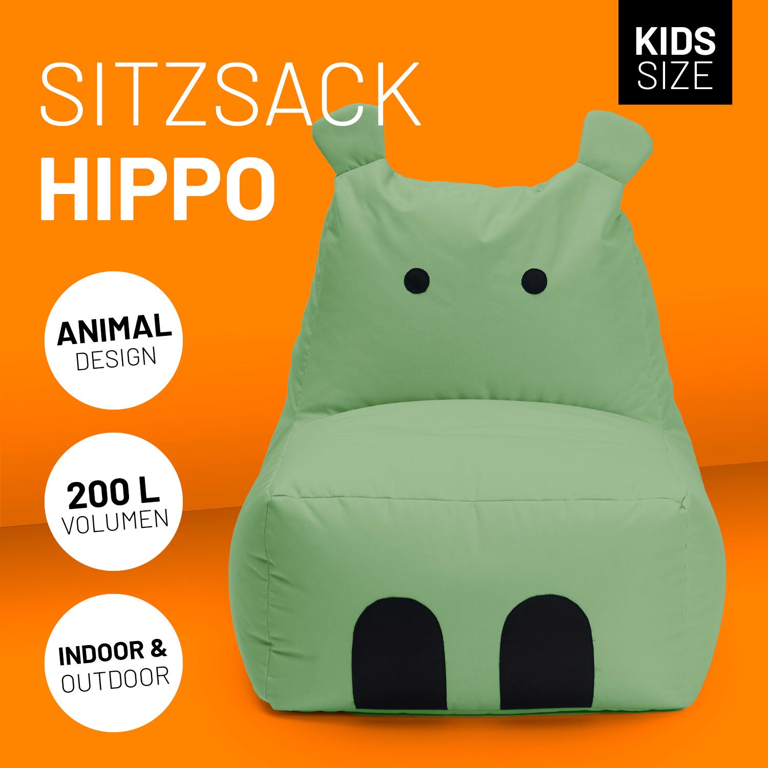 Kindersitzsack Animal Line Hippo (200 L) - indoor & outdoor - Pastell Grün