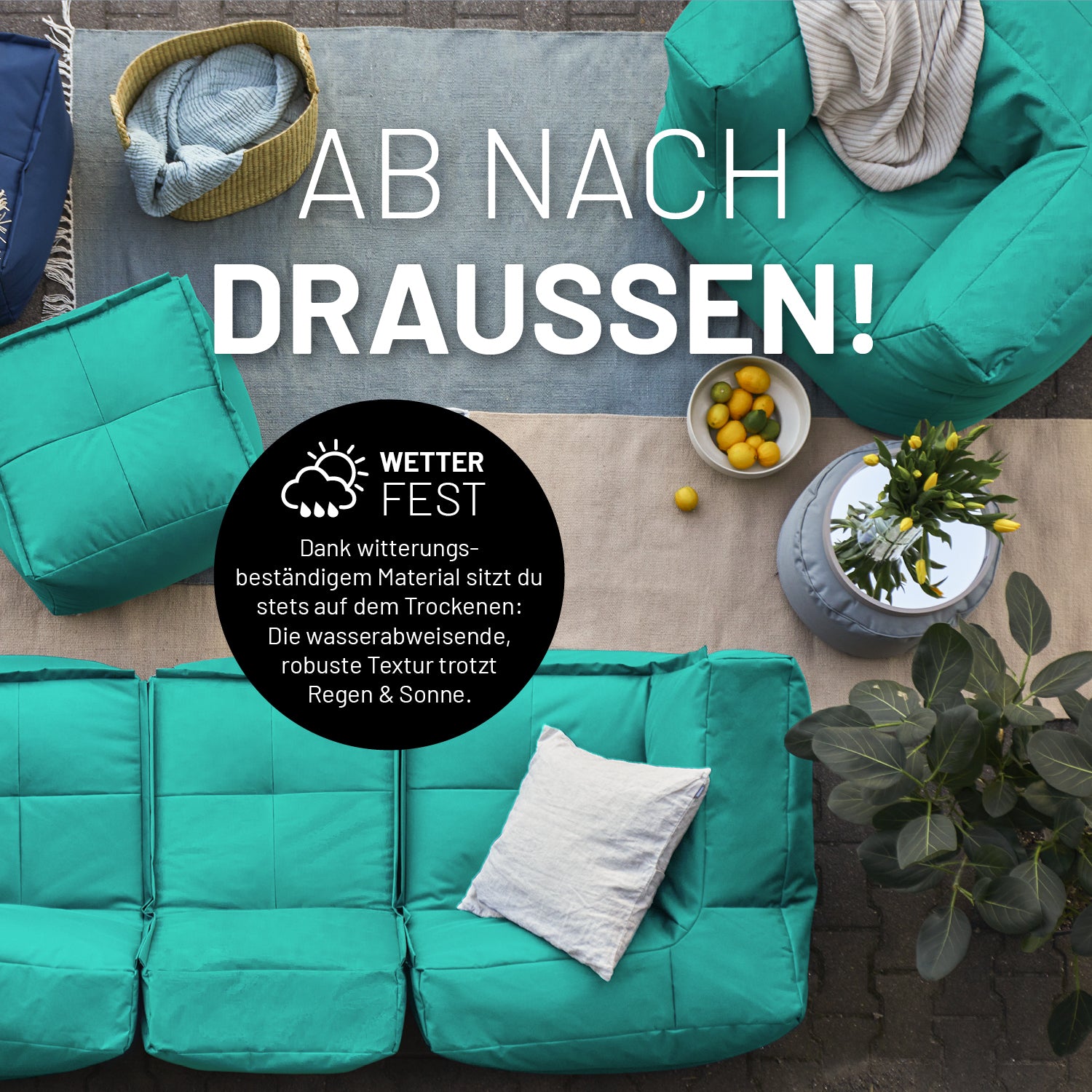 Basic Set (5-tlg.) - Modulares System - In- & outdoor - Türkis, wetterfest, wasserabweisend, robust, für draußen geeignet.