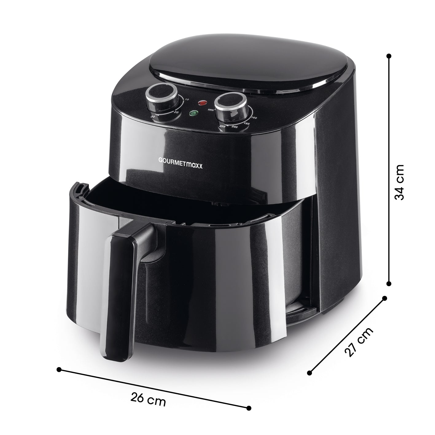 Heißluft-Fritteuse Mechanisch 4,7l - Schwarz, mit Timerfunktion, Heißluft-Zirkulation und spülmaschinenfestem Frittierkorb.