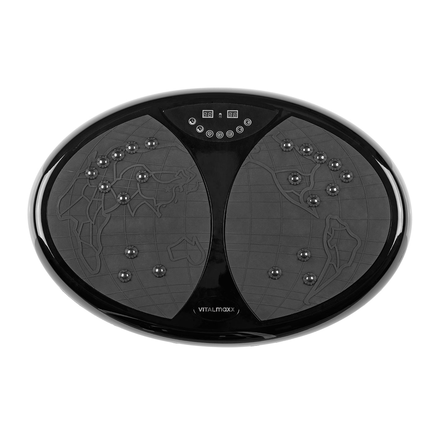 Vibrationstrainer mit LED-Display, 99 Vibrationsstufen, rutschfester Standfläche und Expanderbändern für effektives Ganzkörpertraining.