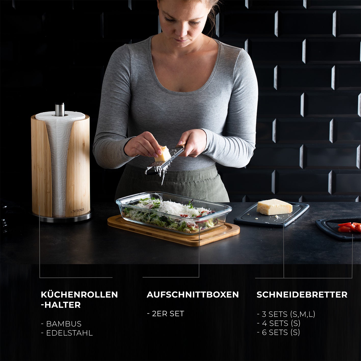 Küchenrollenhalter - Bambus - stehend aus nachhaltigem Bambus und Edelstahl, stilvoll und langlebig für Küche oder Bad.