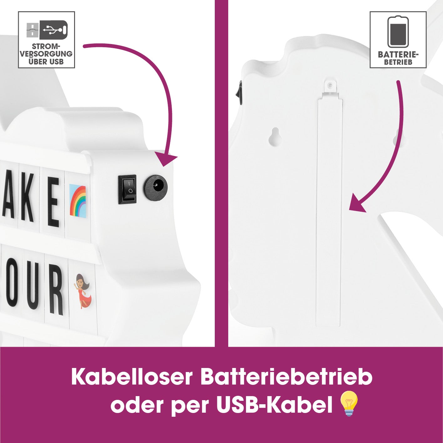 LED-Leuchtkasten Einhorn - 173 Buchstaben & 150 Moodjis