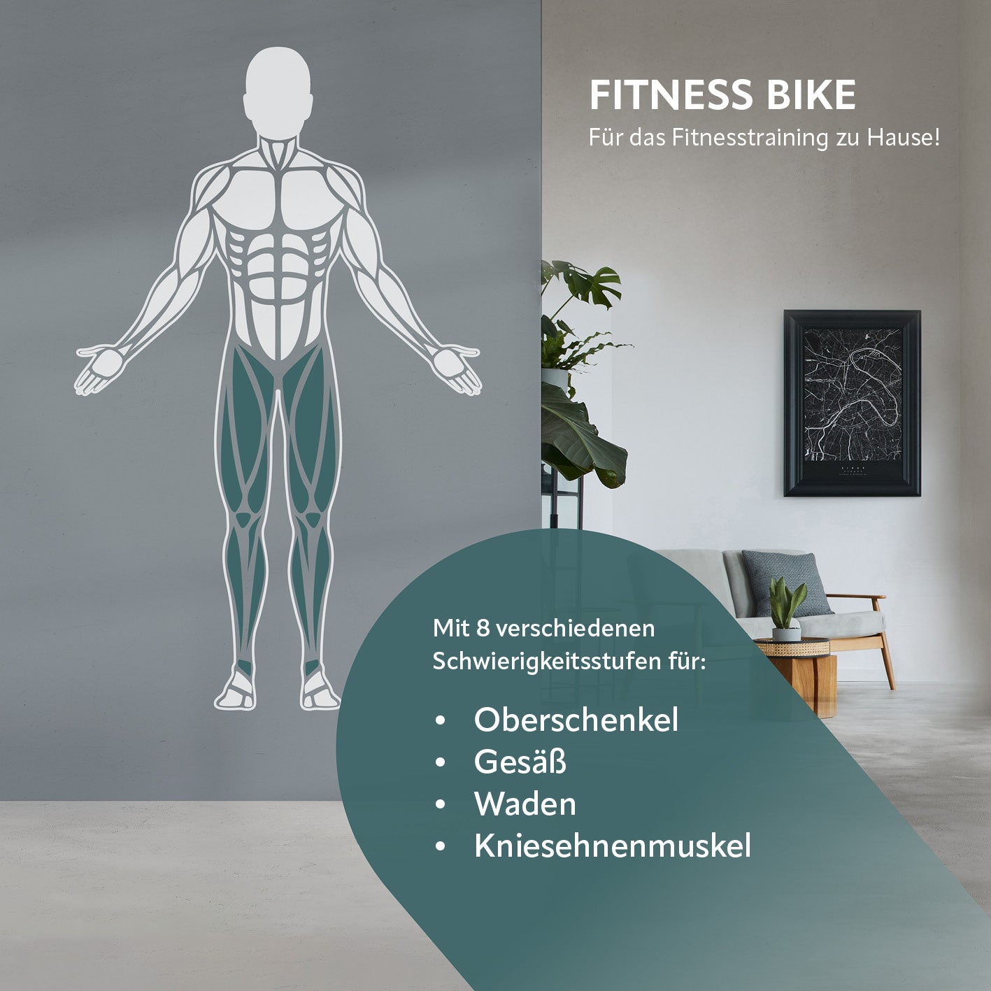 Heimtrainer mit magnetischer Bremse, kompakt, mit Trainingscomputer, 8 Schwierigkeitsstufen, muskelaktivierend für Beine und Gesäß.