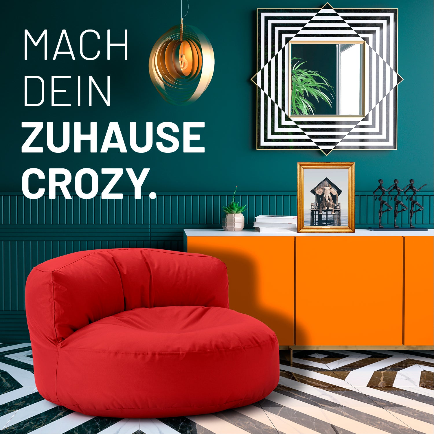 Sitzsack Lounge (320 L) - Rot, moderner Indoor & Outdoor Sitzsack, langlebig, leicht, mit hochwertiger EPS-Füllung und verdecktem Reißverschluss.