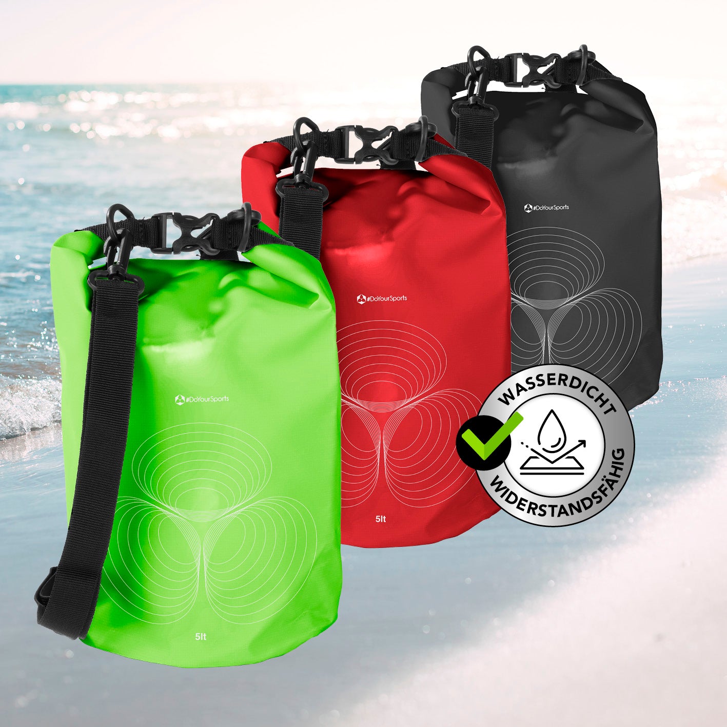Dry Bag 5L - Grün wasserdichter, robuster Rucksack mit Rolltop-Verschluss und verstellbarem Schultergurt für Outdoor-Abenteuer.