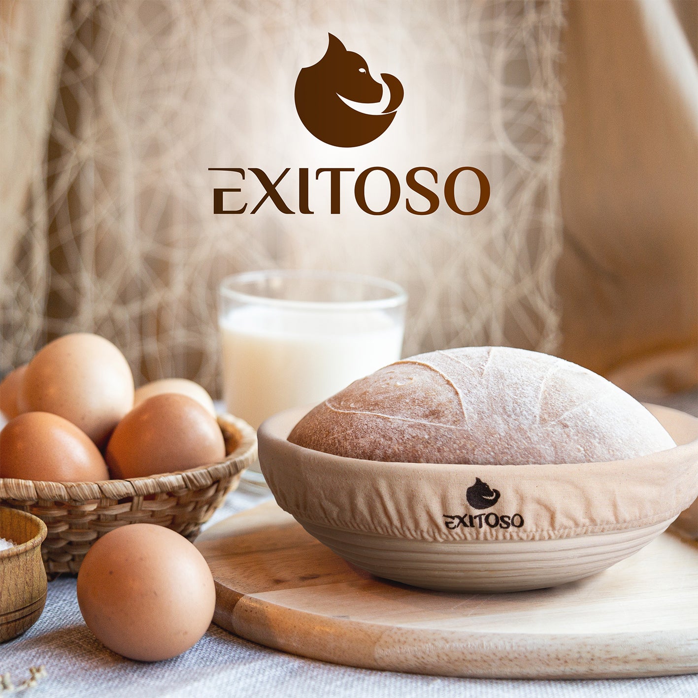 Gärkörbchen zum Brotbacken - Ø 25cm aus Rattan mit Leineneinsatz, frisches Brot ideal für Hefeteig, Sauerteig und Roggenbrot.