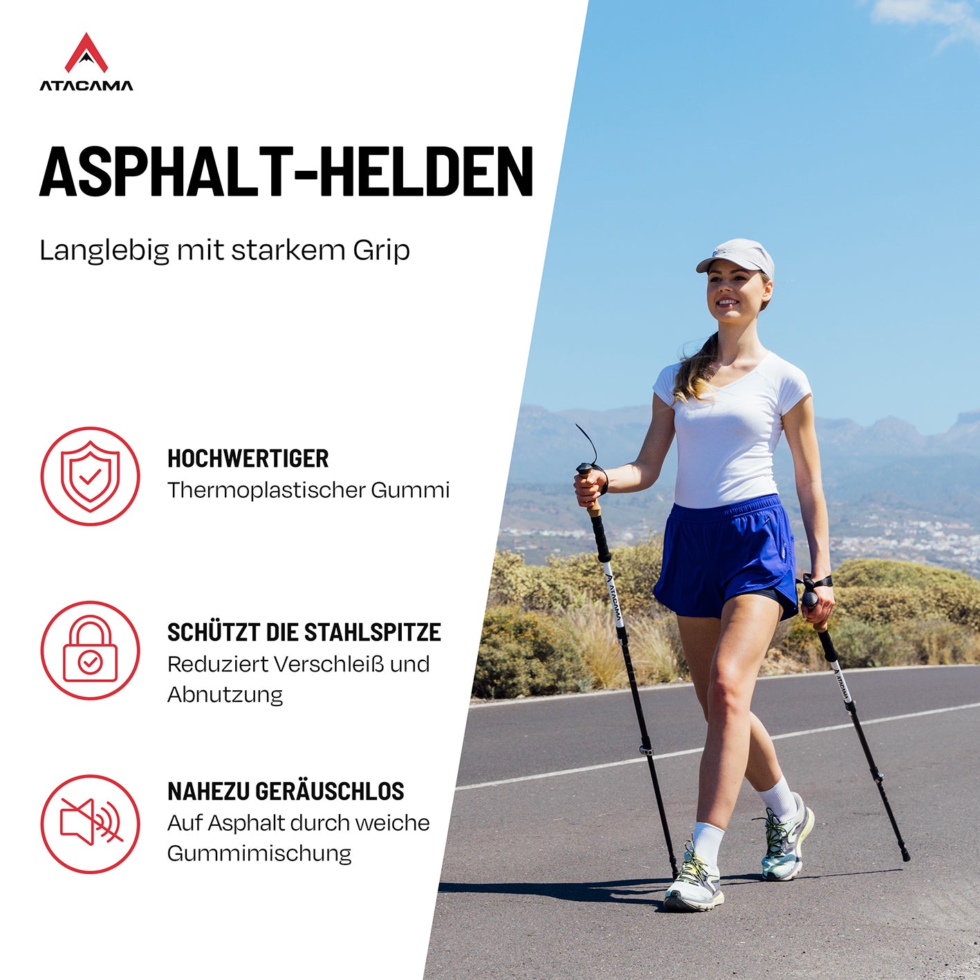 Nordic Walking Gummipuffer - 10er-Set, langlebige Ersatzspitzen für sicheren Halt und optimalen Schutz auf Asphalt und harten Oberflächen.