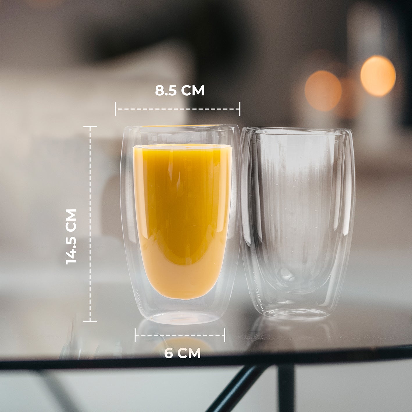 Latte Macchiato Gläser - 6er-Set mit 450 ml, doppelwandig aus Borosilikatglas, für heiße und kalte Getränke, modernes Design.
