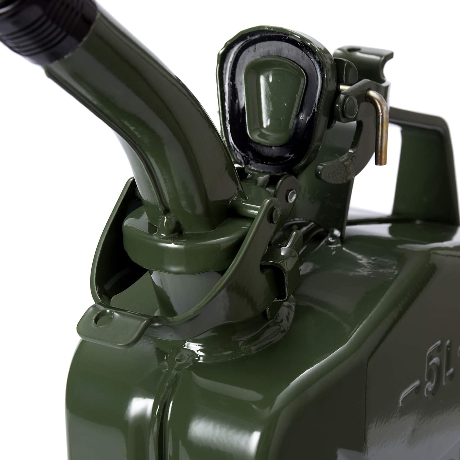 Metall Benzinkanister Kraftstoffkanister olivgrün 5 Liter mit Ausgießer, auslaufsicher, korrosionsgeschützt, ideal für Benzin und Diesel.
