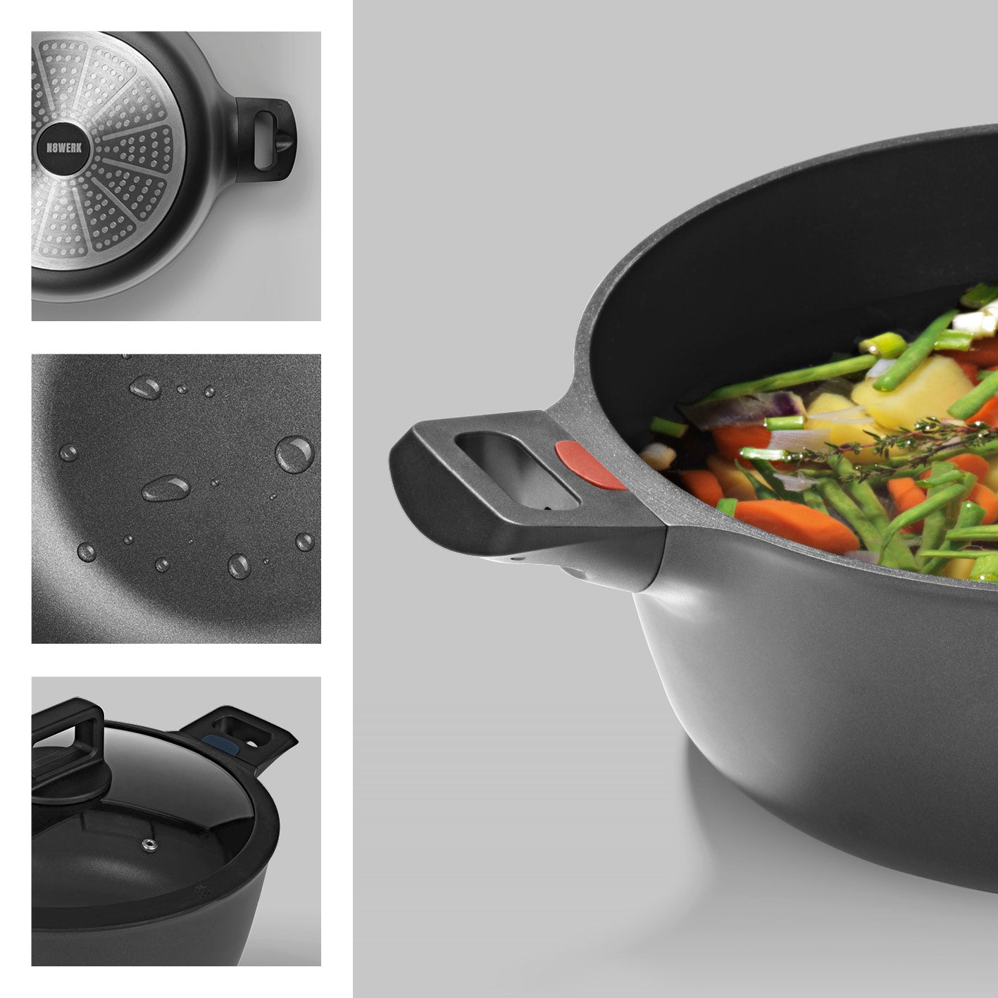 Aluguss-Kochtopf in der Midnight Edition - 28 cm, robust, mit N8WERK Heat Indicator, antihaftbeschichtet, induktionsgeeignet, spülmaschinenfest.