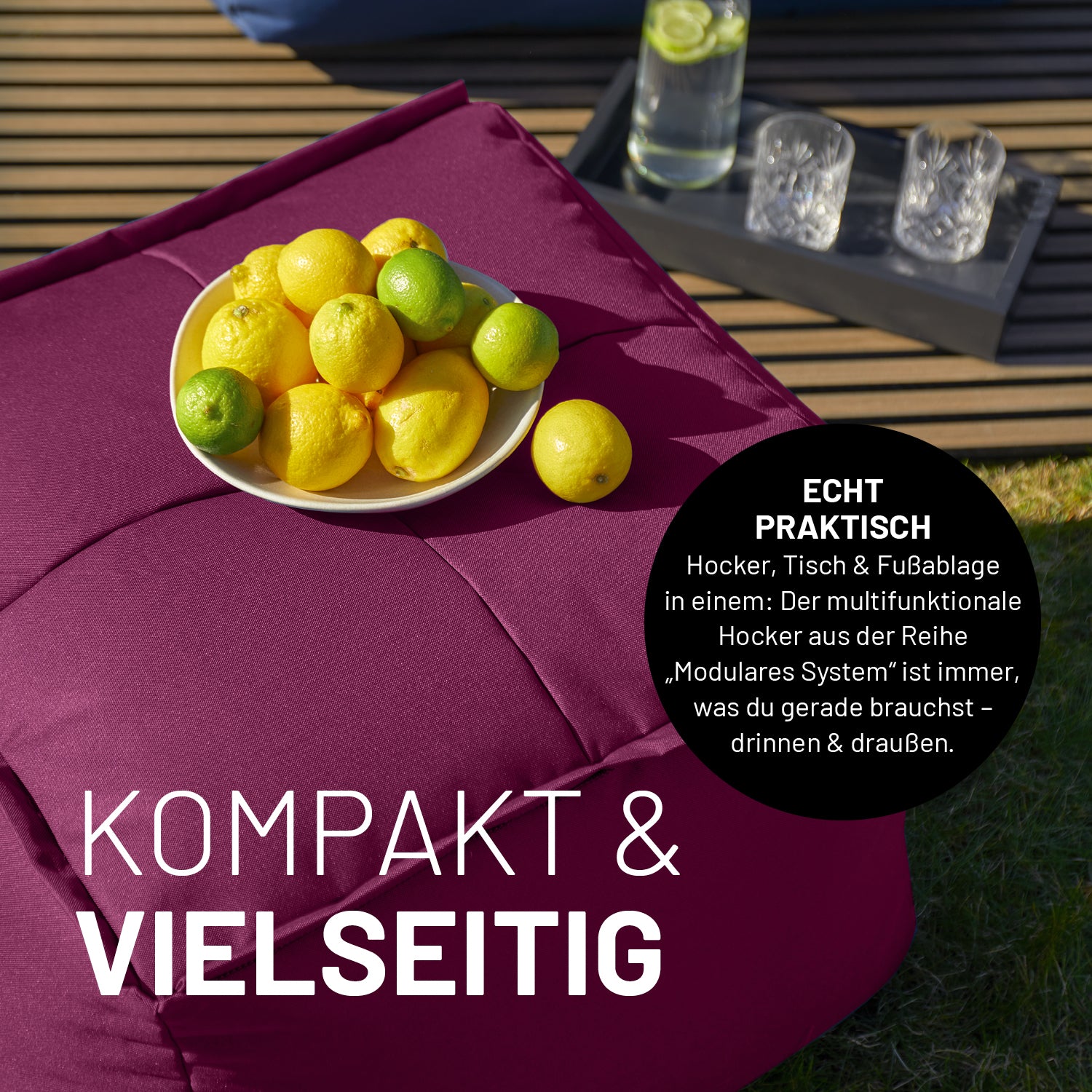 Basic Set (5-tlg.) - Modulares System - In- & outdoor - Rotwein als vielseitiger, extrastarker Sitzhocker mit praktischem Mix-&-Fix-Reißverschluss.