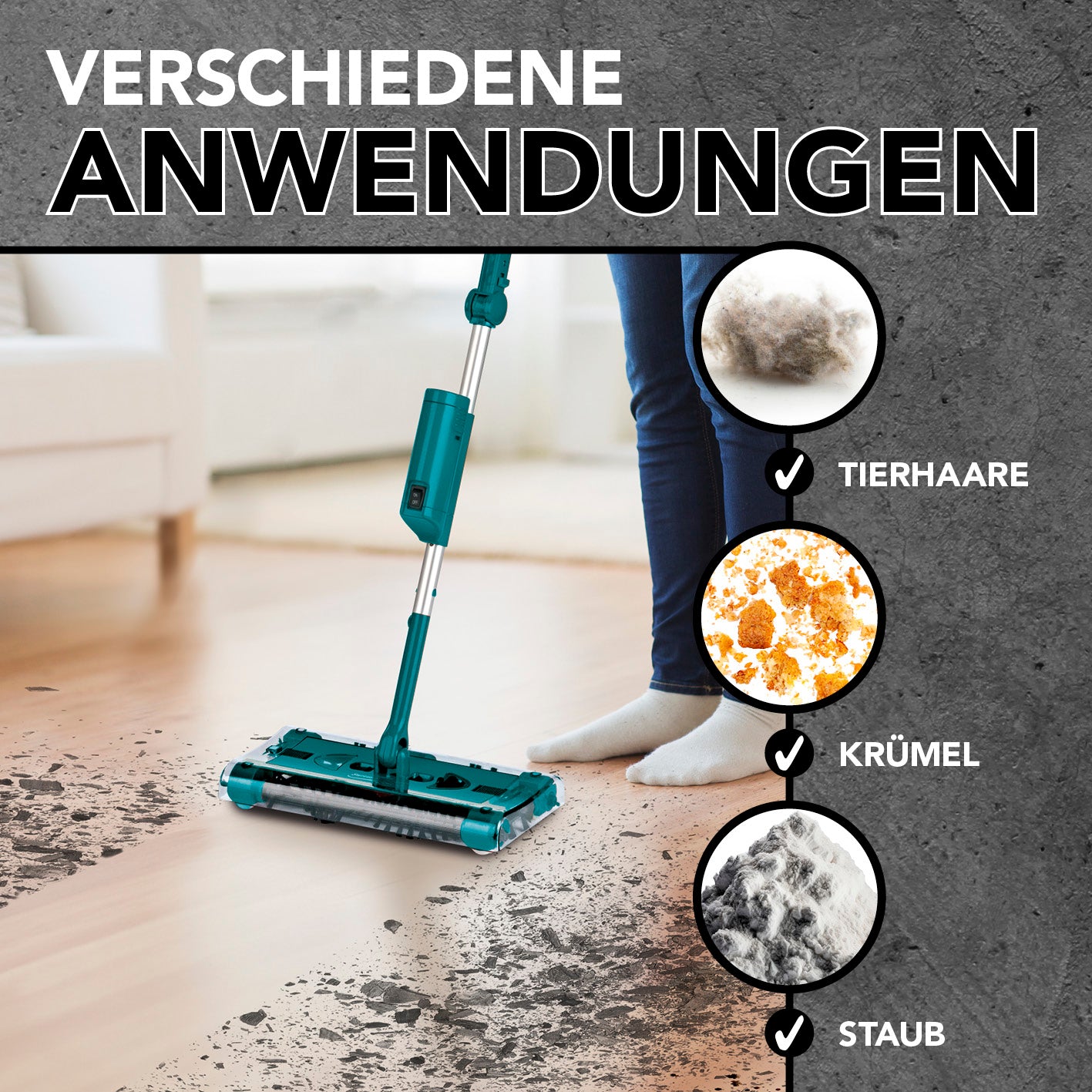 Akku-Besen Swivel Sweeper G2 + Ersatz-Akku kabellos reinigt Tierhaare, Krümel und Staub mühelos mit 360° Rotation smaragd.