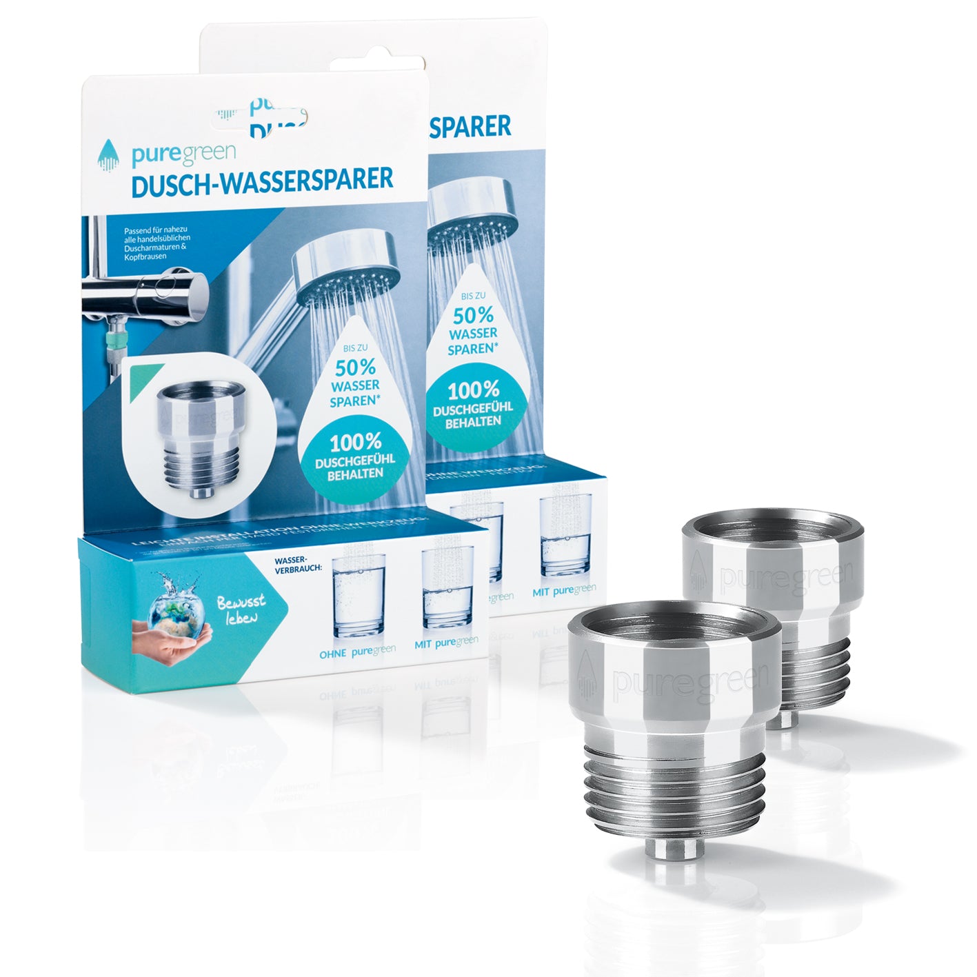 Wassersparer für die Dusche - Spart bis zu 50 % Wasser - chromfarben - 2er-Set
