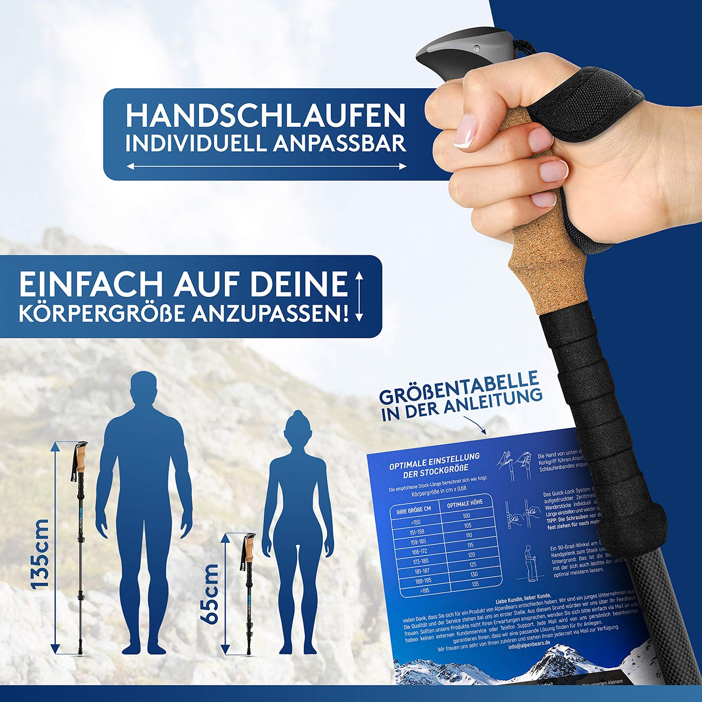 Teleskop Wanderstöcke mit Gummipuffer Set - Carbon