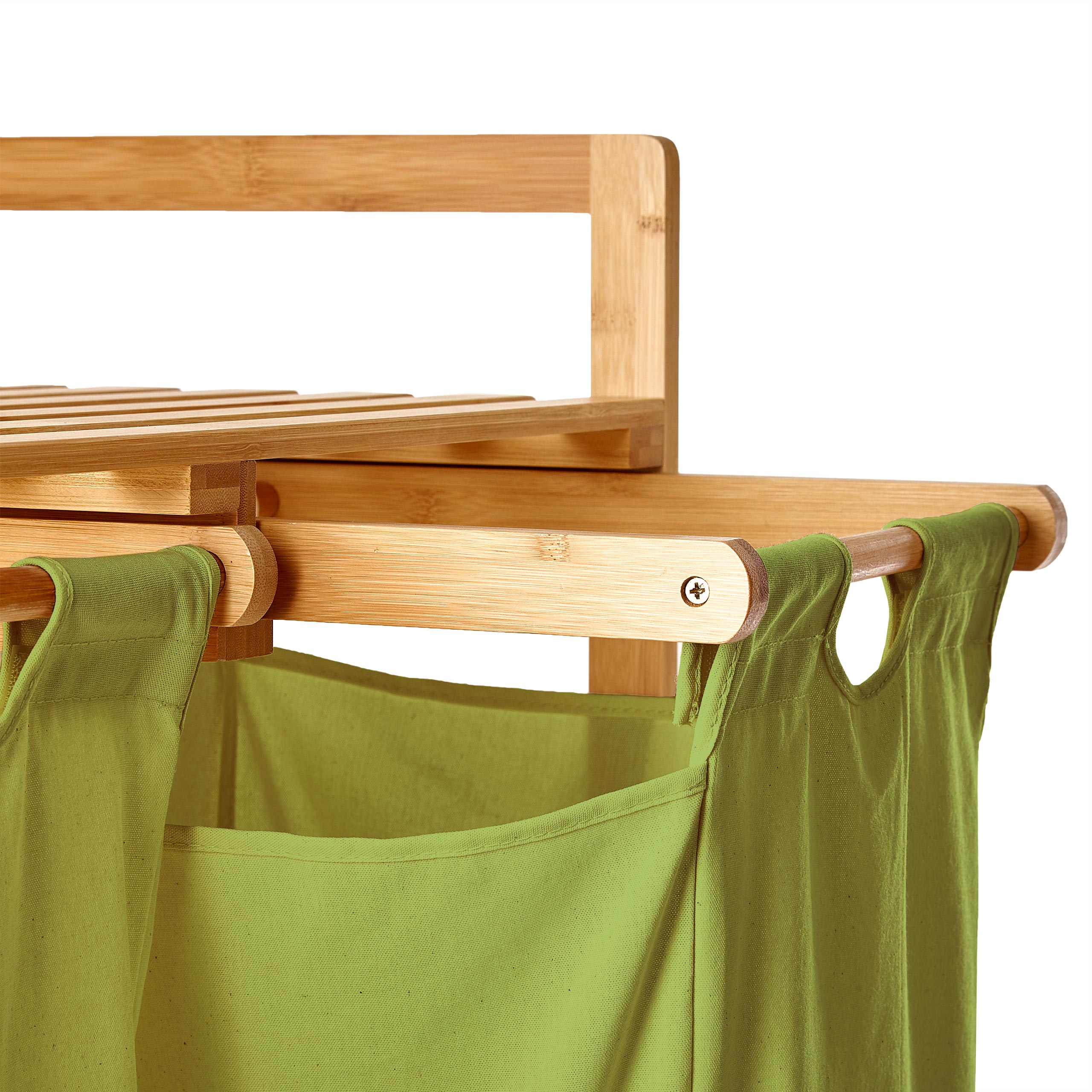 Bambus Wäschekorb mit 2 ausziehbaren Wäschesacken - 73 x 64 x 33 cm - Grün
