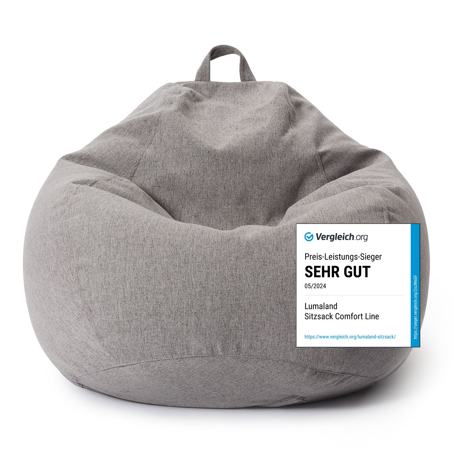 Comfort Line Sitzsack XXL (315 L) Hellgrau, indoor, ergonomisch geformt, waschbar, hochwertige EPS-Perlenfüllung, Lumaland Qualität.
