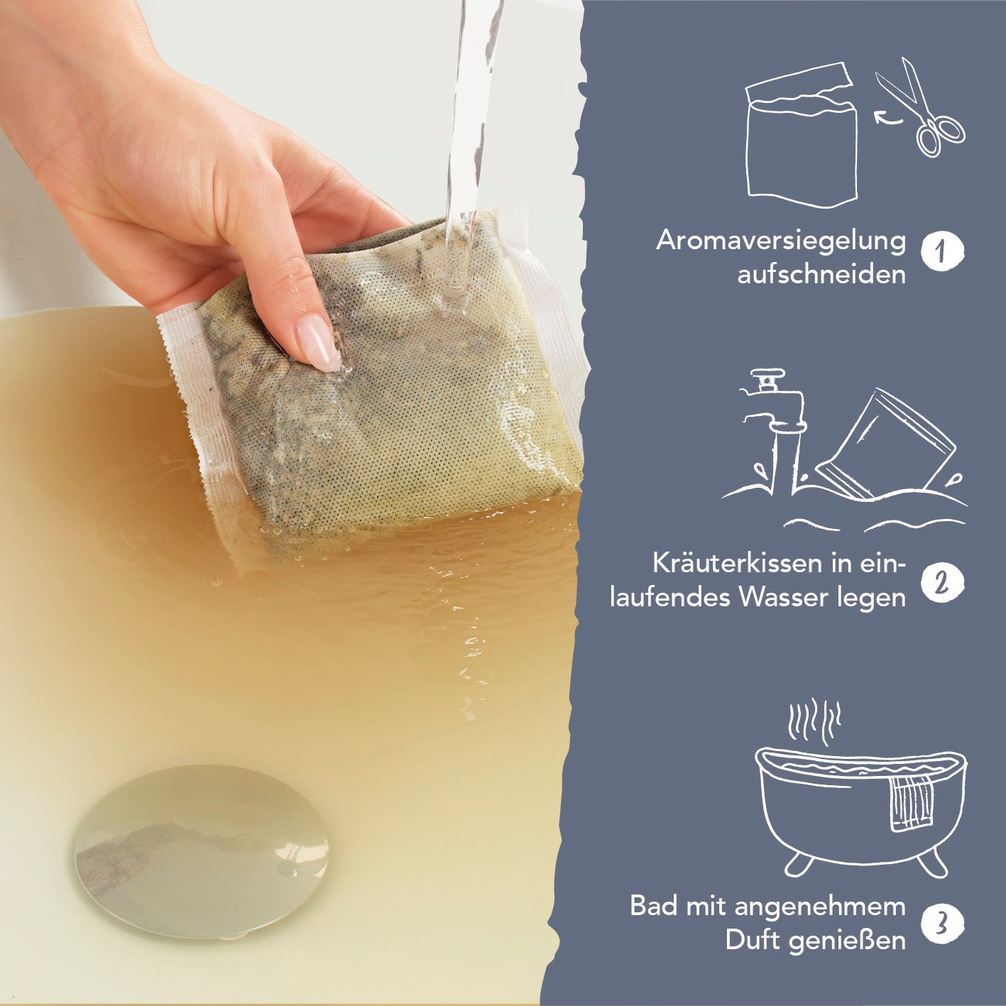 Basisches Kräuterbad mit ätherischen Ölen 6er-Set, Kräuterkissen ins Wasser legen für pflegende Badekosmetik mit wohltuendem Aroma.