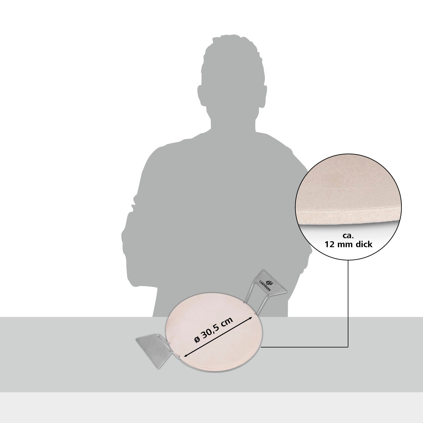 Pizzastein mit 30,5 cm Durchmesser und 12 mm Dicke, ideal für Gasgrills, Holzkohlegrills und Backöfen zum Pizza-Backen.