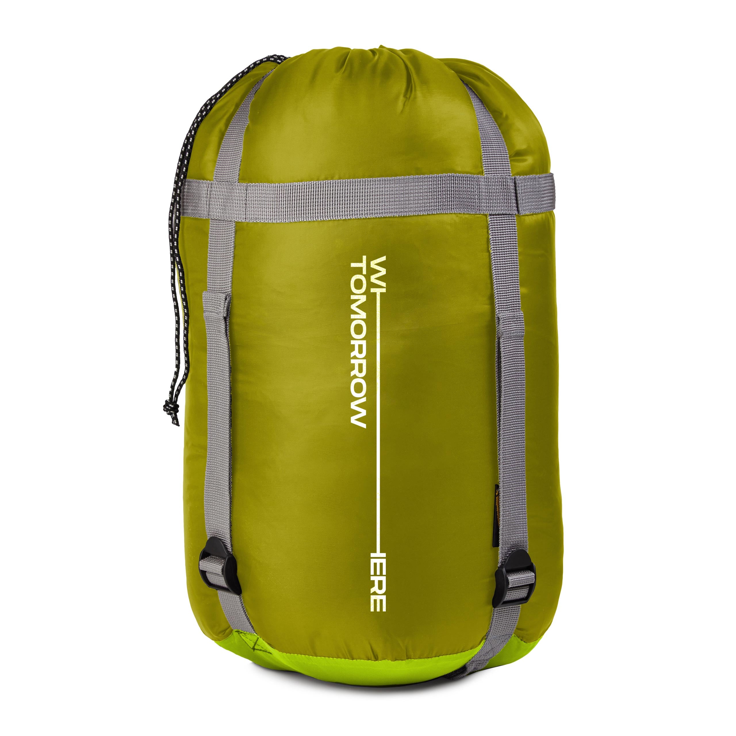 Camping Schlafsack Small & Light Hellgrün im Packsack, wasserabweisend und platzsparend für Outdoor-Aktivitäten, 220 x 80 x 50 cm.