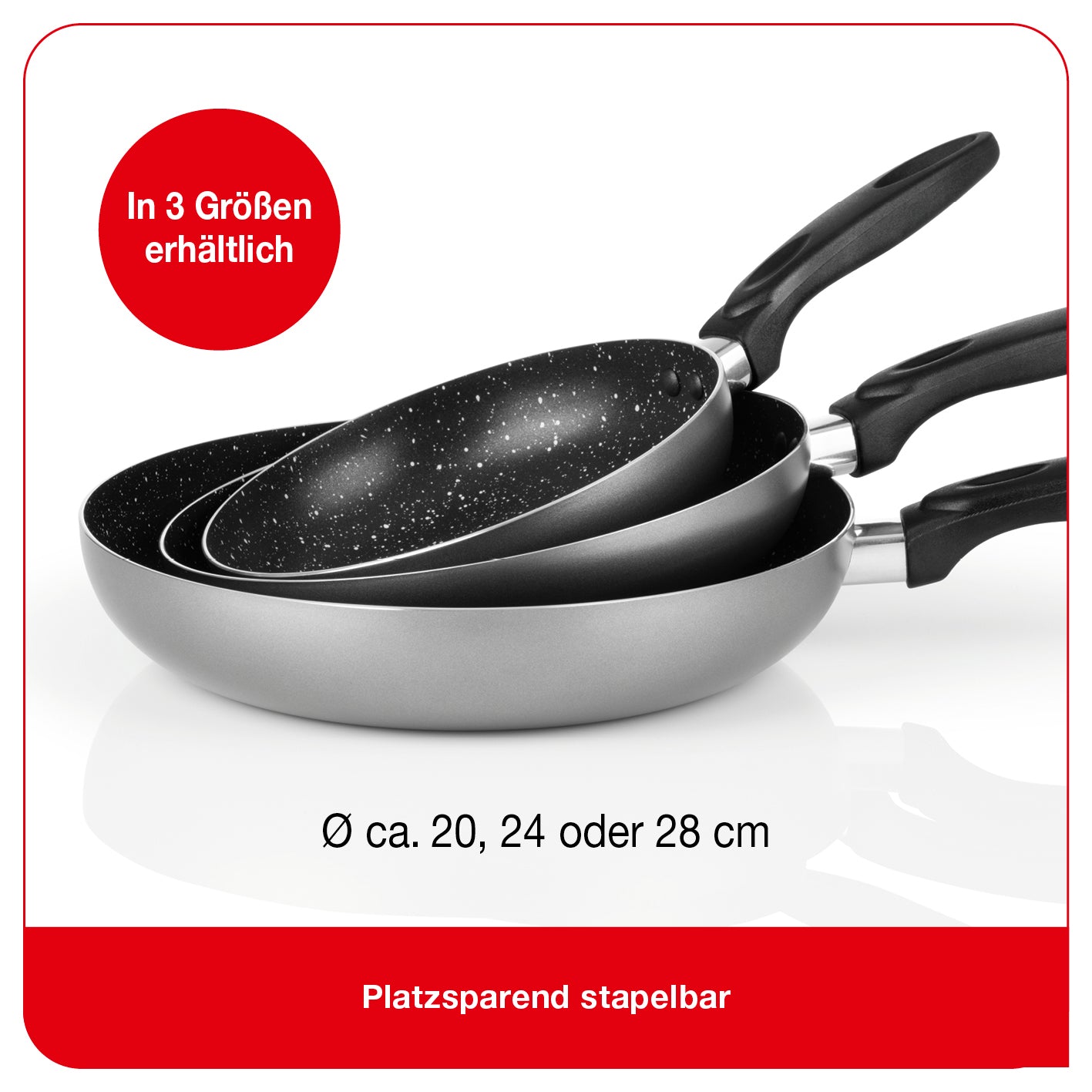 Aluminium-Pfanne mit Cool-Touch-Griff - 24 cm, stapelbar mit Antihaft-Beschichtung und hitzebeständig bis 150 °C.