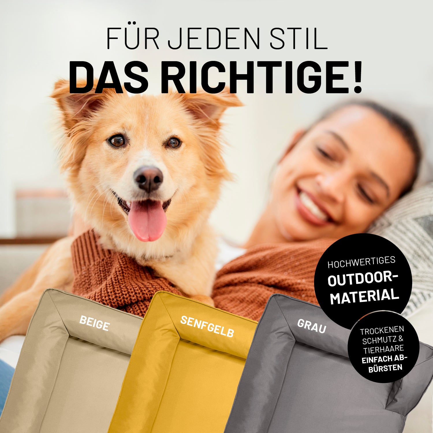 Komfort-Hundebett aus der LUMALAND Outdoor-Kollektion - Gr. M - 90 x 65 cm - Grau