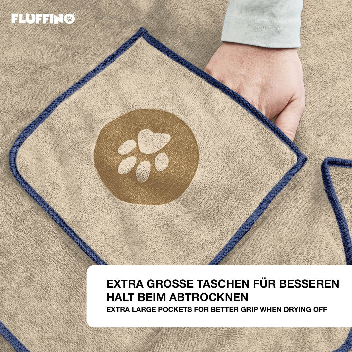 Hundehandtuch Mikrofaser – 2er-Pack - 90 x 50 cm - Beige & Blau