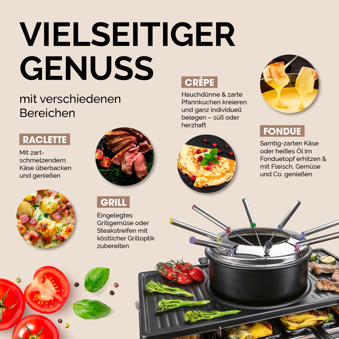 Raclette- und Fondue-Set - 8 Personen