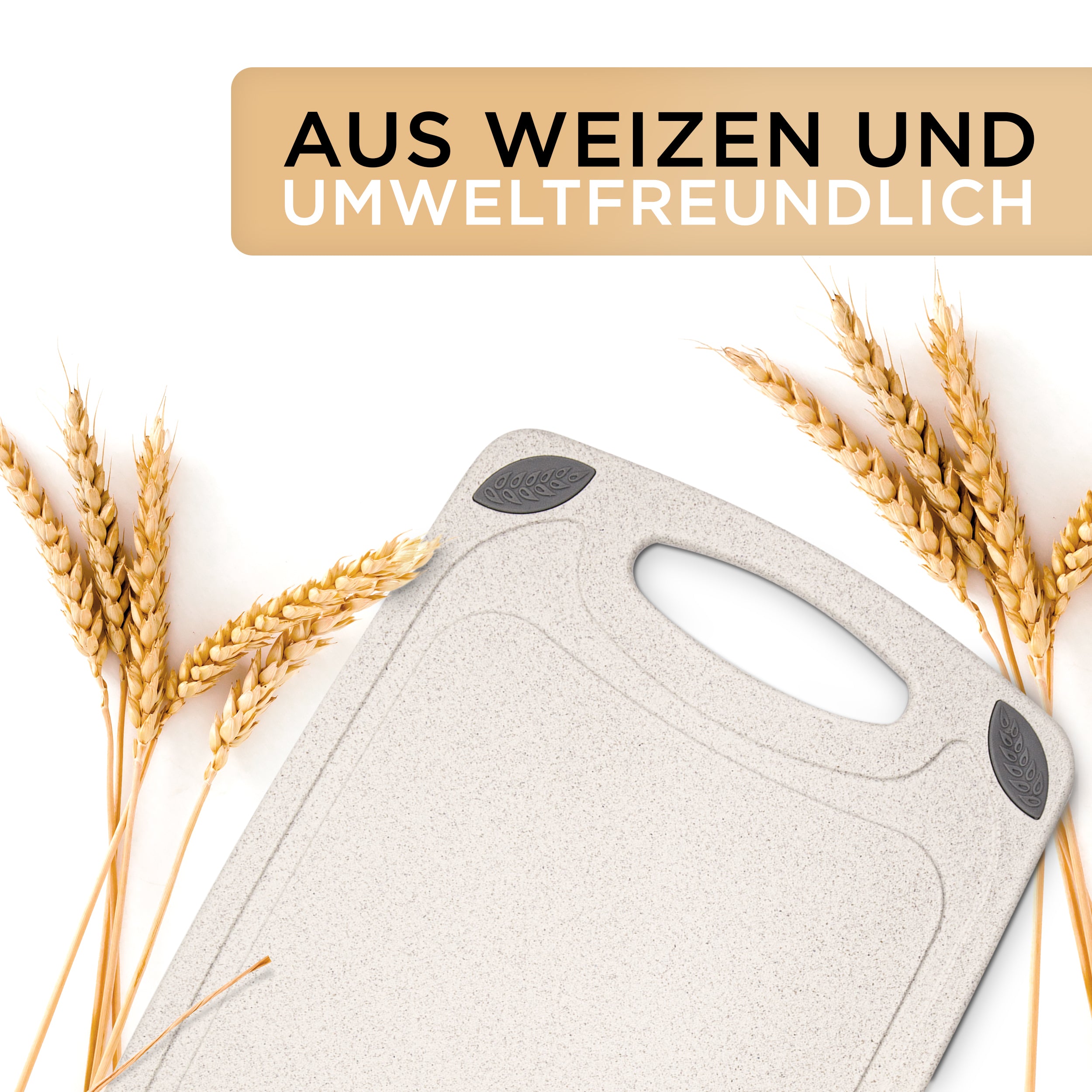 Schneidebrett aus PP-Material und Weizenstroh - Beige - 2er-Set