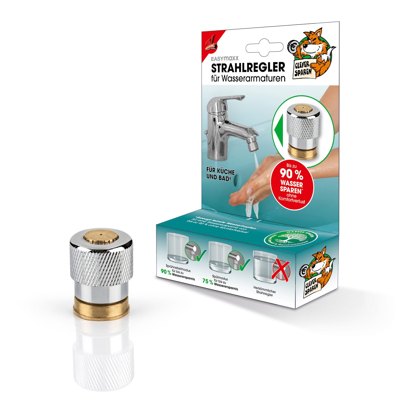 Strahlregler für Wasserarmaturen 3,5cm aus Edelstahl, spart bis zu 90 % Wasser, für Küche und Bad, langlebig und rostfrei.