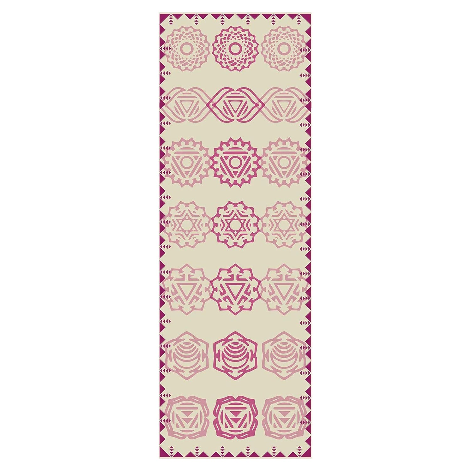 Yogamatte Ravana - 183 x 61 x 0,4cm mit traditionellem Mandala-Muster in dezenten Rosatönen, rutschfest und strapazierfähig.