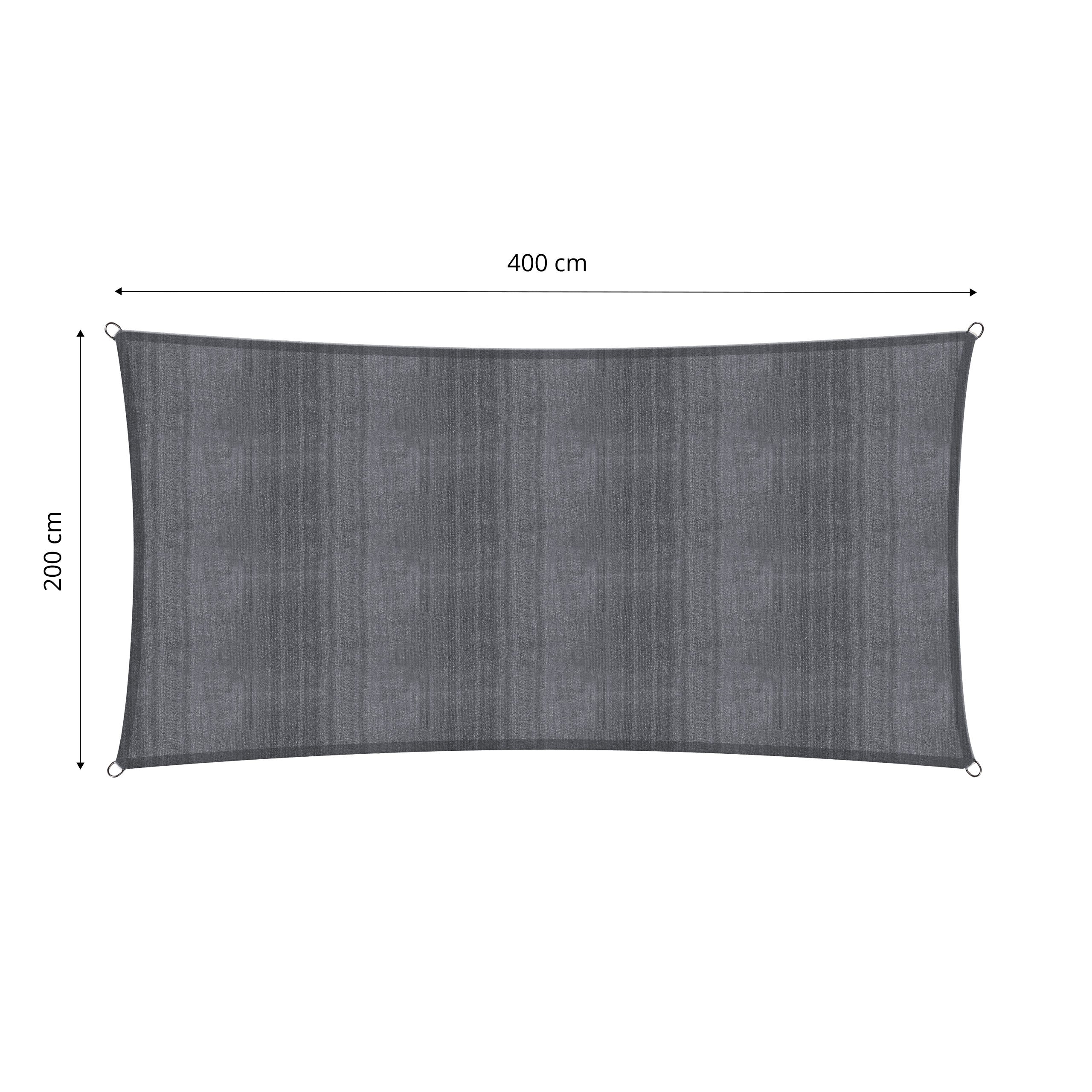 Sonnensegel 100% HDPE mit Stabilisator für UV-Schutz - Rechteck 2 x 4 Meter - Dunkelgrau, robust und mit Befestigungsringen.