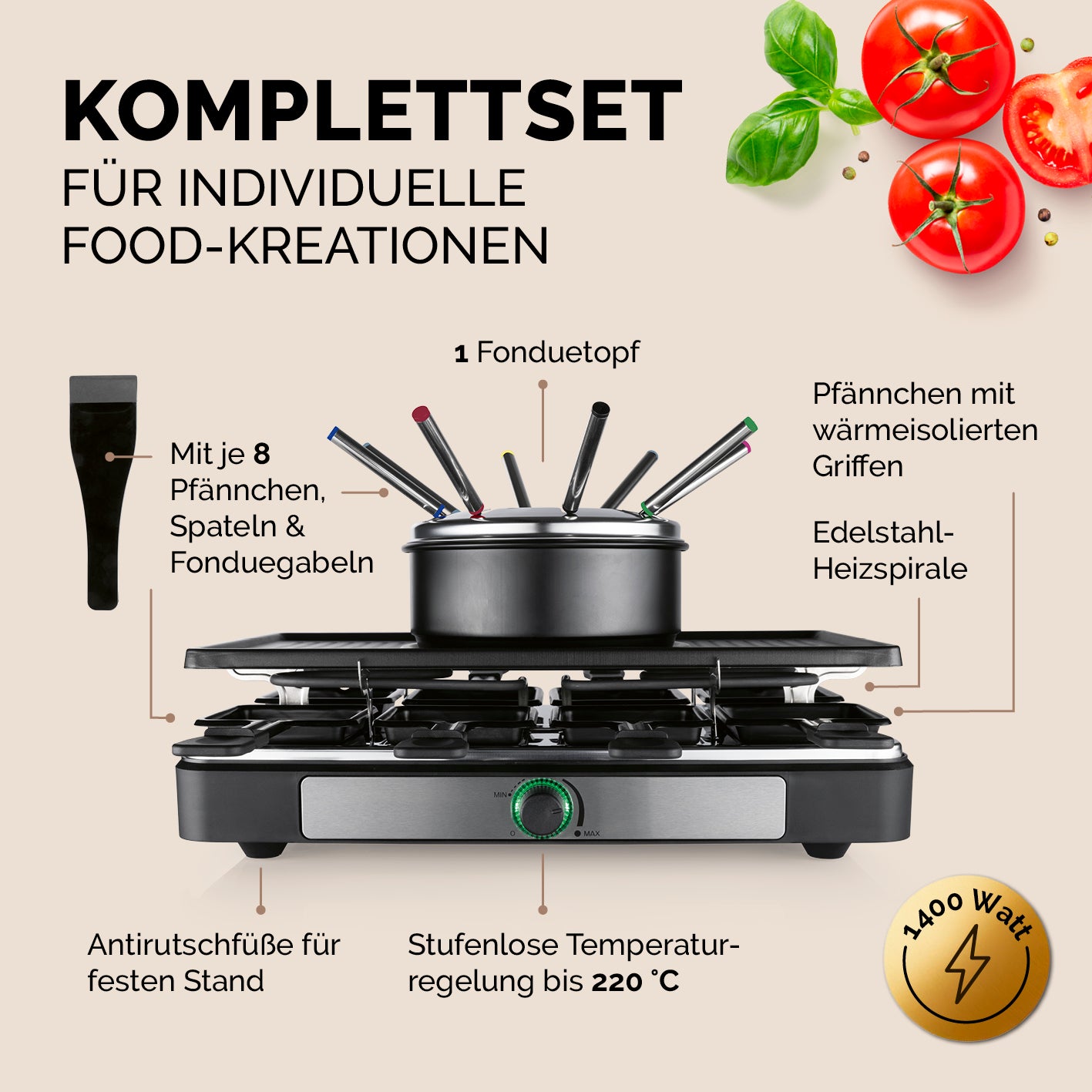 Raclette- und Fondue-Set - 8 Personen