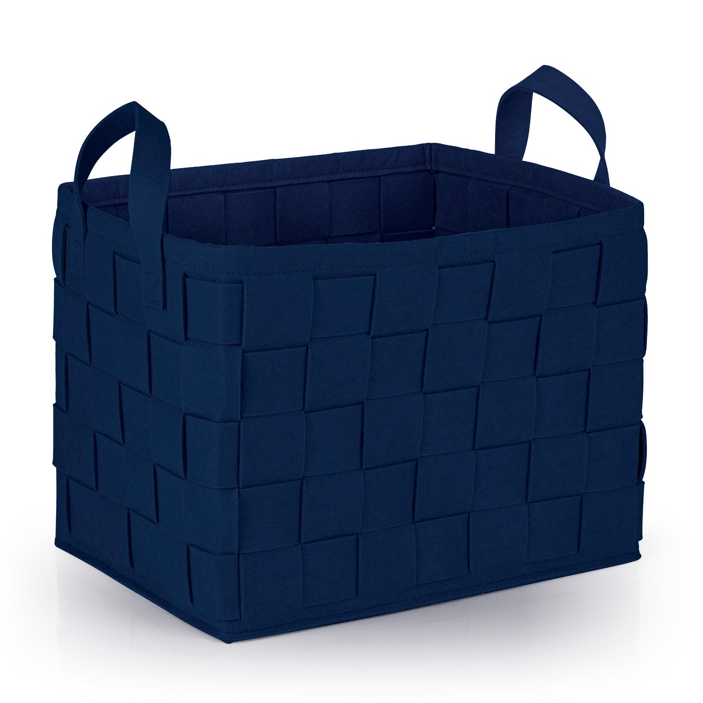 Filz-Aufbewahrungstasche L - 40 x 30 x 30 cm - Dunkelblau, faltbarer, strapazierfähiger Aufbewahrungskorb mit Tragegriffen, scandi Stil.