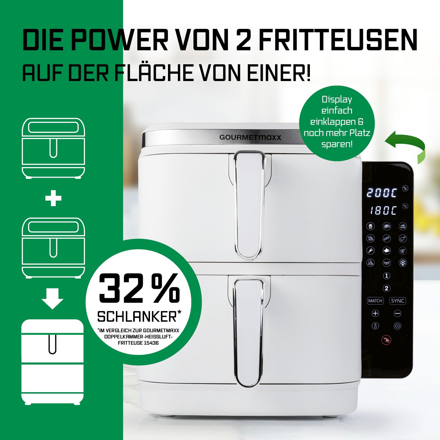 FryUp Vertikale Doppelkammer-Heißluftfritteuse - Weiß