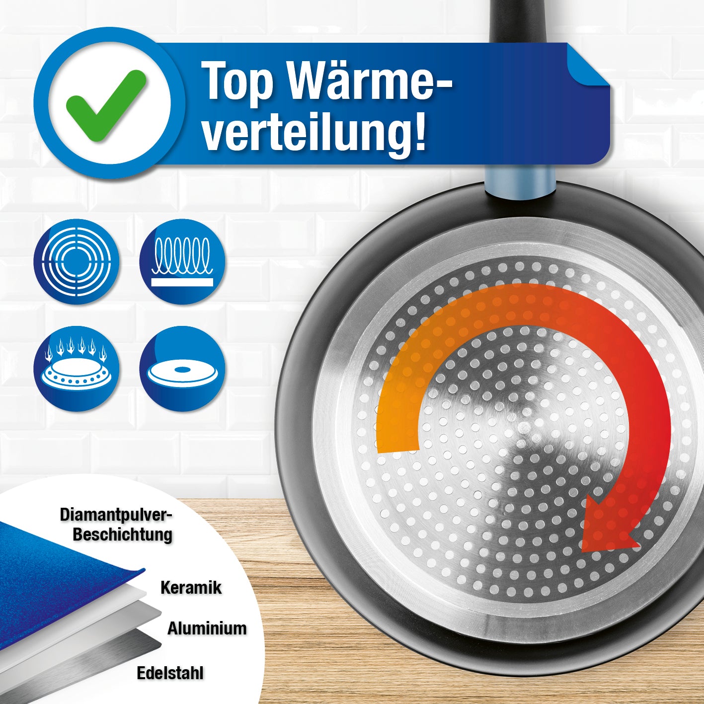 Aluminium-Bratpfanne Ø 28 cm mit Noppenboden, Keramik-Antihaftbeschichtung und idealer Wärmeverteilung für alle Herdarten von BRATmaxx.