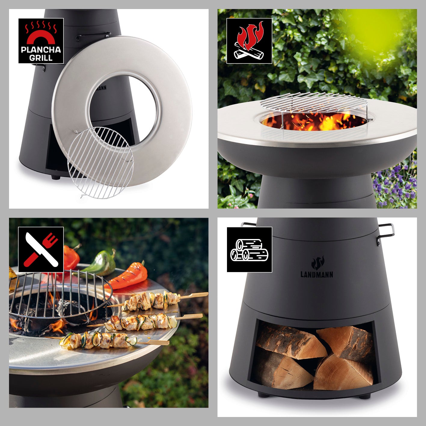 Holzkohlegrill mit Grillrost und Grillplatte