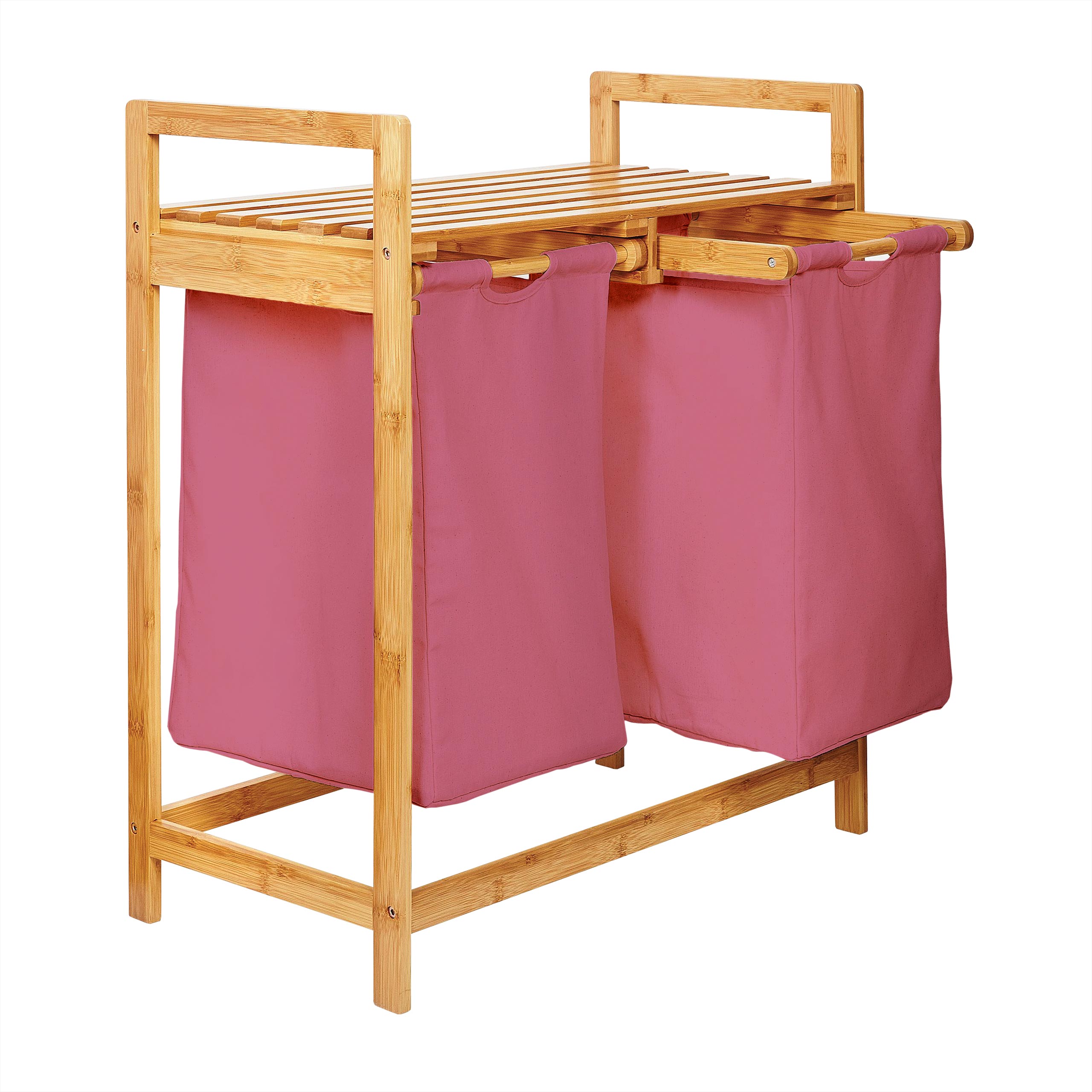 Bambus Wäschekorb mit 2 ausziehbaren Wäschesäcken in Rosa, 73 x 64 x 33 cm, stabil und pflegeleicht für mehr Ordnung.