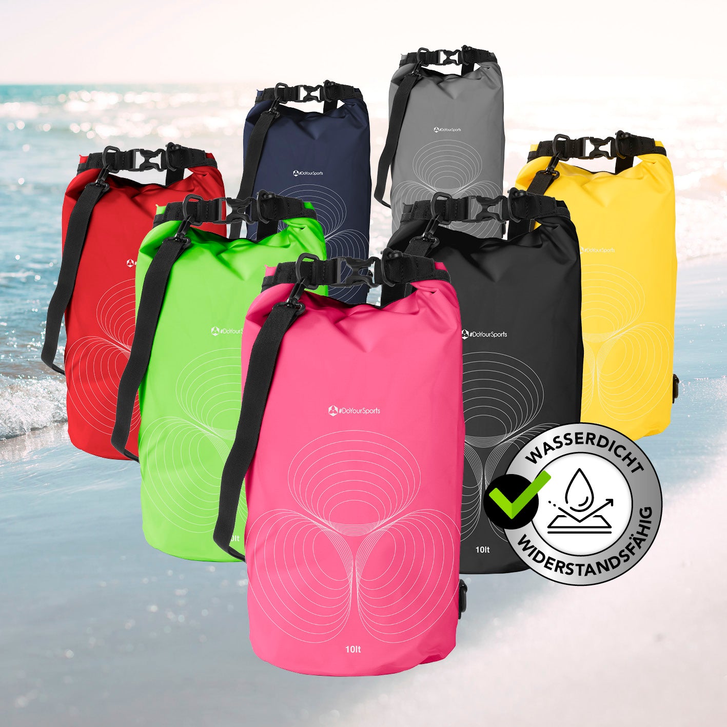 Dry Bag 10L - Pink, robuster wasserdichter Rucksack mit UV-Schutz und verstellbarem Schultergurt für Outdoor-Abenteuer.