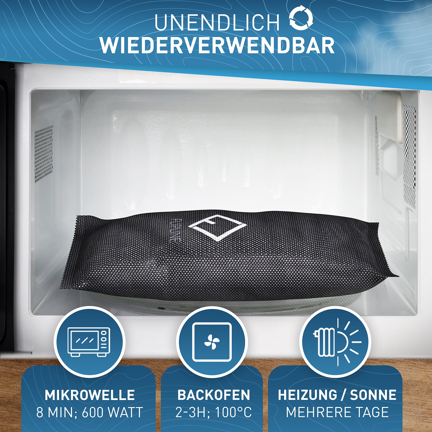 Auto-Luftentfeuchter - 1 kg in Mikrowelle zum Trocknen, wiederverwendbar, mit Anti-Rutsch-Pad gegen Feuchtigkeit im Auto.