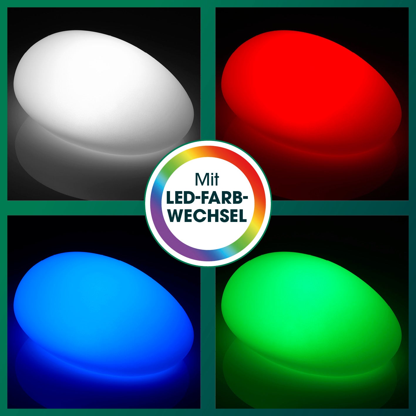 Solar-Leuchte Stein mit Farbwechsel zeigt warmweiße und bunte LED-Farben, witterungsbeständig und mit automatischem Solarbetrieb.